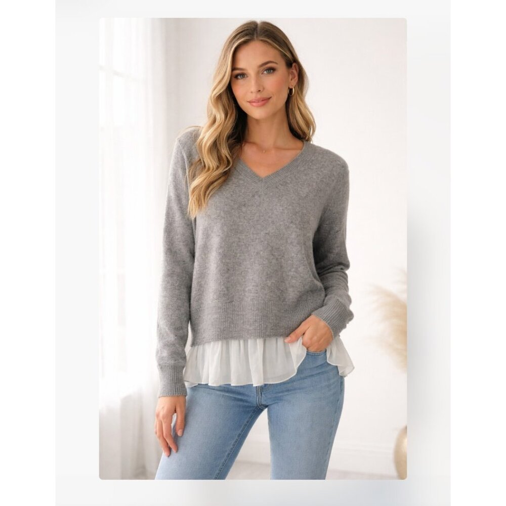 Brochu Walker The Looker Sweater Womens Small Gray Wool Cashmere Layered V Neck